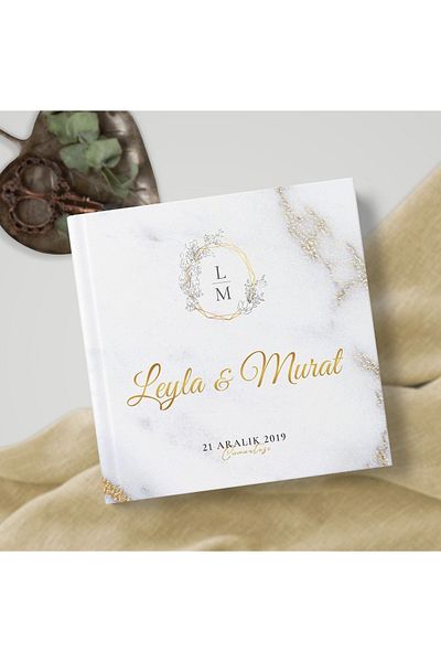 Norm Design كتاب ذكريات الزفاف للضيوف والزوار بنمط ذهبي ورخامي