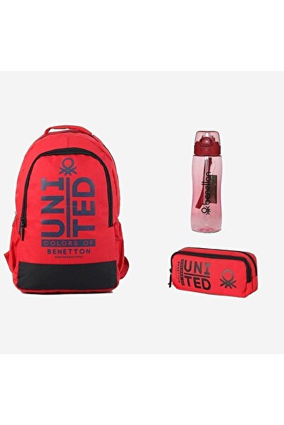 Benetton حقيبة + حامل قلم + قارورة مجموعة مدرسية