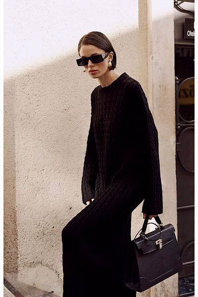BRTC design Rochie de tricot cu împletitură neagră de damă