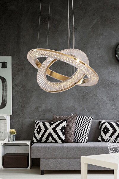 Sanctum Avize Avangart Gold 2'li Lüks Uzaktan Kumandalı Dimmerli 3 Renk Ledli Avize Salon Avizesi