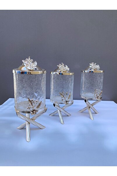 vanilya accessory طقم جرة من الزجاج المشقوق باللون الفضي
