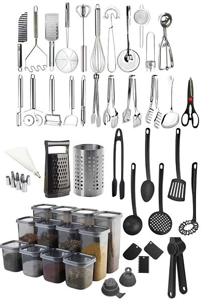 Mirilliahome 50 Piece Stainless Steel Kitchen Set - Professional Utensils and Storage Containers