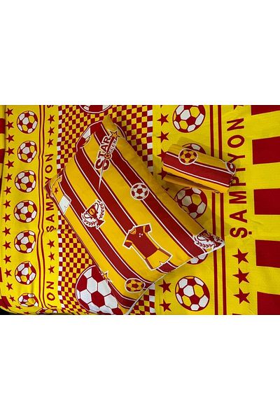 ŞENER HOME Yellow-Red Single Pique Set - Fan Pattern and Elastic Sheet