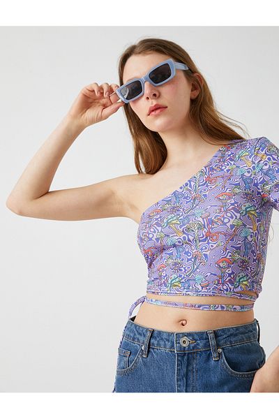 Koton Kurz geschnittenes One-Shoulder-T-Shirt mit gerafftem Detail