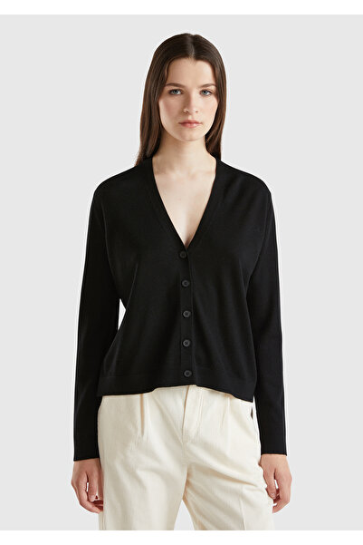 United Colors of Benetton Kadın Siyah %100 Yün Önü Düğmeli Arkası Yırtmaç Det...