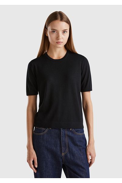 United Colors of Benetton Μαύρο μάλλινο λαιμόκοψη - 100% πουλόβερ