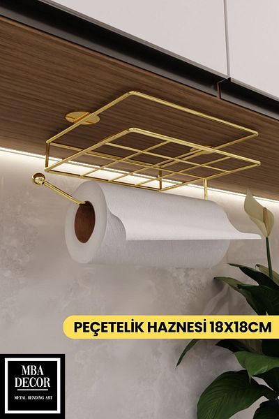 mba decor metal bending art Златна, без сглобяване, лесен монтаж, ергономичен дизайн на поставка за салфетки и кухненска хартия - модерна кухненска маса