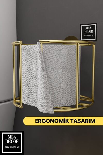 mba decor metal bending art Lüksay Model Gold Βάση χωρίς τοποθέτηση Βάση ρολού τουαλέτας Εργονομική σχεδίαση Κρεμάστρα για χαρτομάντηλο Wc