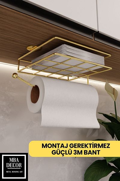 mba decor metal bending art Златна, без сглобяване, лесен монтаж, ергономичен дизайн на поставка за салфетки и кухненска хартия - модерна кухненска маса