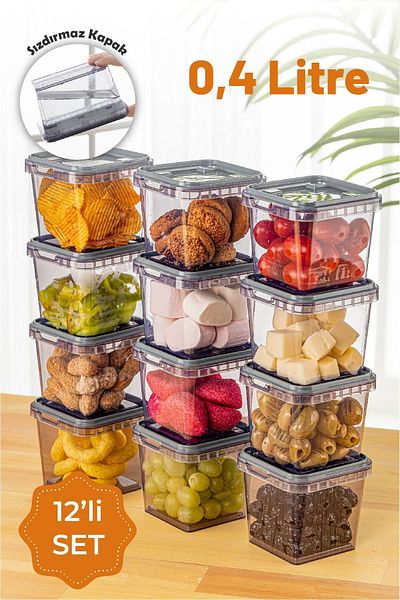 Vienev Anthracite 12-Piece 0.4 Liter Leakproof Block Storage Set