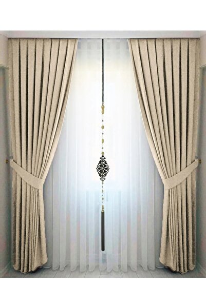 Emes Bej  Pileli Kadifemsi Fon Perde Yüksek Kalite,Sık Kanun Pileli (Tek Kanat)