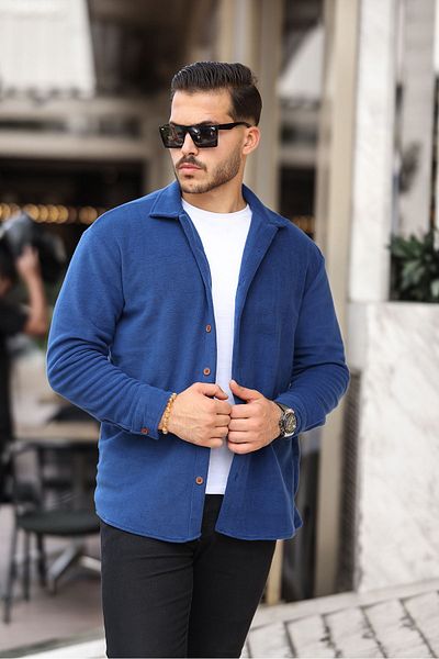EKZMODA Men's Indigo Oversize Fleece Shirt - Thick Winter