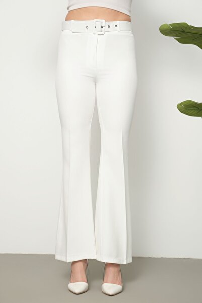 SIMO CLUB Kadın Kaplama Kemerli İspanyol Paça Pantolon