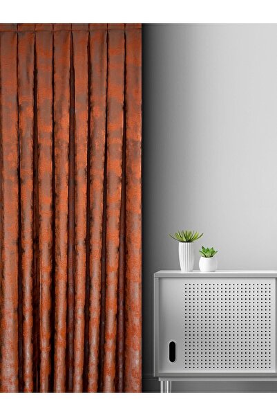 Emes Desenli Fon Perde Kiremit Tek Kanat Sık Pile 1/^3