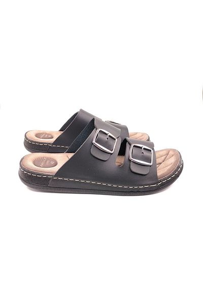 Apella Lord Double Buckle Black Men's Slippers