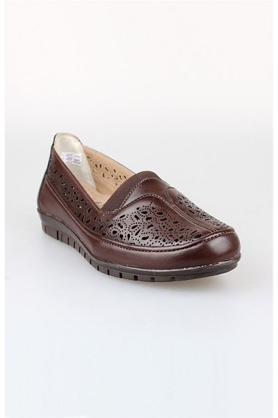 EDİK Pantofi casual Edik din piele naturala pentru mama - sistem de amortizare cu toc M158 maro