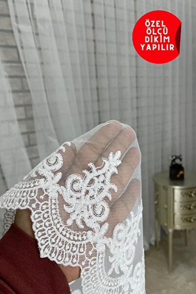 Emes Etek Ucu Işlemeli Arne Desen Petek Zemin Ütü Sevmez Grek Tül Perde Sık Pile