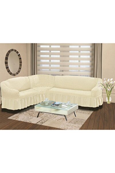 Karna Home Cream Colored Right Corner Cotton Sofa Cover Set