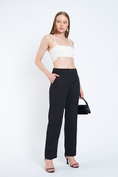 SIMO CLUB Stylish Women's Trousers - Pipe Leg, Zipper and Back Elastic