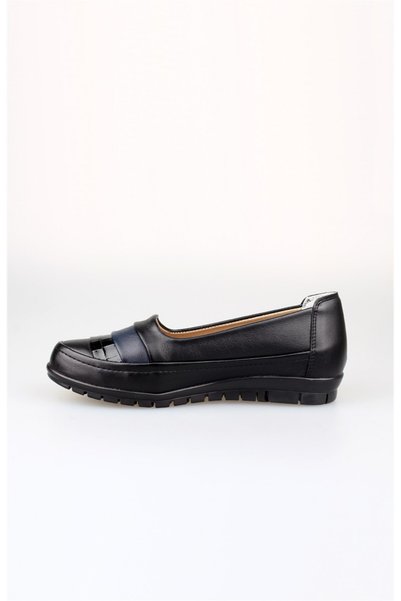 EDİK Edik Daily and Mother's Shoes Genuine Leather Lining Heel Cushioning System M140 Black