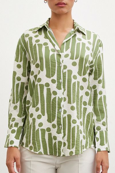 Never more Green Modern Patterned Modal Shirt