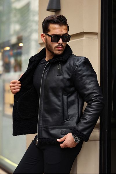 gm giyimarket Men's Napa Leather Slim Fit Jacket - Full Fur Jacket