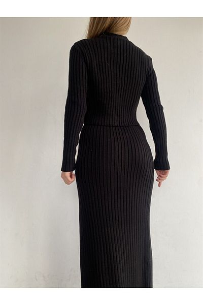 ZF BUTİK Set de tricotaje triple pentru cardigan negru pentru femei
