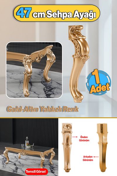 Badem10 Picior de masă de cafea din plastic Valenta 47 cm culoare aurie 1 bucată Mobilier Zigon Ceai Picior de masă de cafea mijlocie