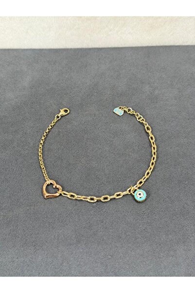 ARSLANTAŞ 1989 14 AYAR ALTIN NAZAR BONCUKLU KALPLİ CHARM BİLEKLİK