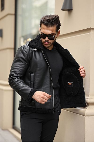 gm giyimarket Men's Napa Leather Slim Fit Jacket - Full Fur Jacket