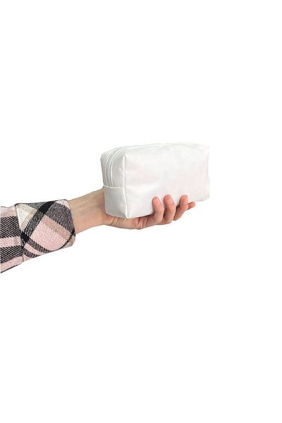 GNC DESİGN Gnc Design Mini - Geantă de machiaj din piele artificială albă, suport pentru stilouri și geantă de mână