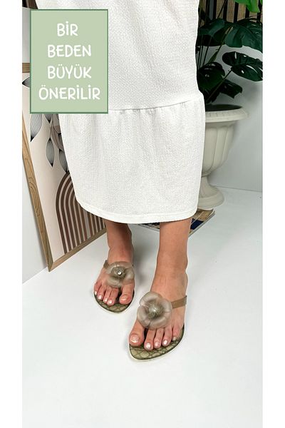 Nstil Black Women's Slippers - Flip Flops with Gel Detail, Oval Toe and Flower Accessories C4