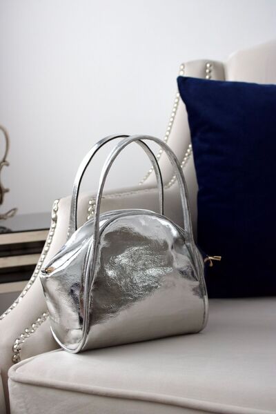 mossi Gümüş Kırışık Rugan Suni Deri Kadın El Ve Omuz Çantası