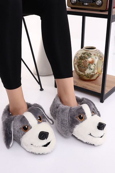 Wordex Animal H10 Dog Χειμερινές γυναικείες ανδρικές παντόφλες Indoor Silent Base Slippers