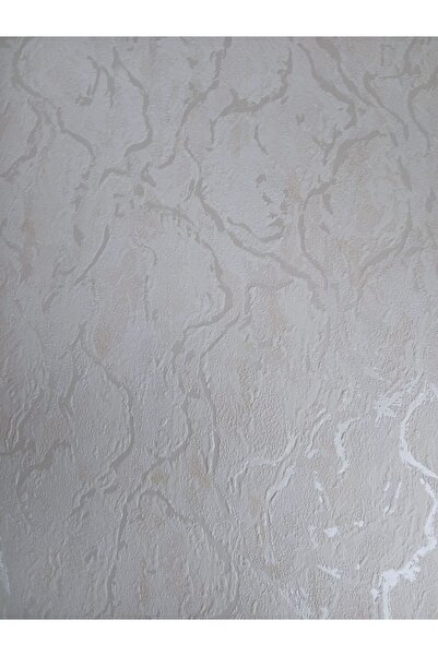 KMS HOME Ekru Üzerine Gümüş Efektli Kabartmalı Sade Duvar Kağıdı 5m2