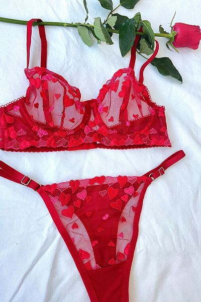 Madame Mercy Red Heart Bralet Set Underwear Set