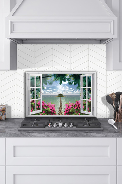 Rosyvien Seaview Glass Stove Back Protector, Kitchen Built-In and Countertop ...