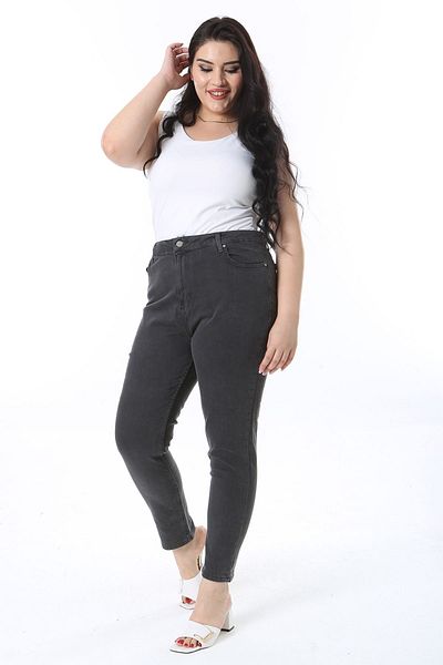 Şans High Waist Lycra Jeans - Large Size, 5 Pockets, Anthracite 65N38285