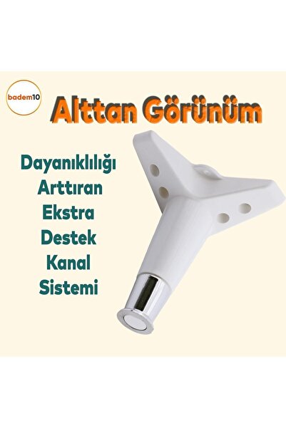 Badem10 Elista Mobilya Koltuk Ayağı Sehpa Tv Ünitesi Ayakları Yükseltici 15 Cm Beyaz Krom