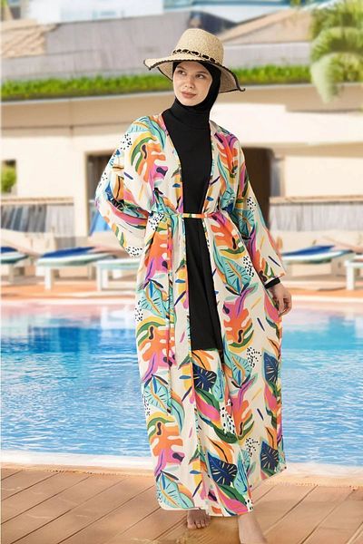 medipek Orangefarbener Lycra-Hijab-Badeanzug mit Pareo – vollständig bedeckt