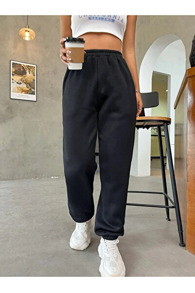 yx yustex sport Yustex Μαύρο Oversize Ελαστικό Παντελόνι Φόρμας - Απορροφητικ...