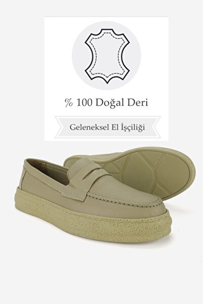 TUNAELLİ Зелені жіночі лофери з натуральної шкіри - розміри 36-41