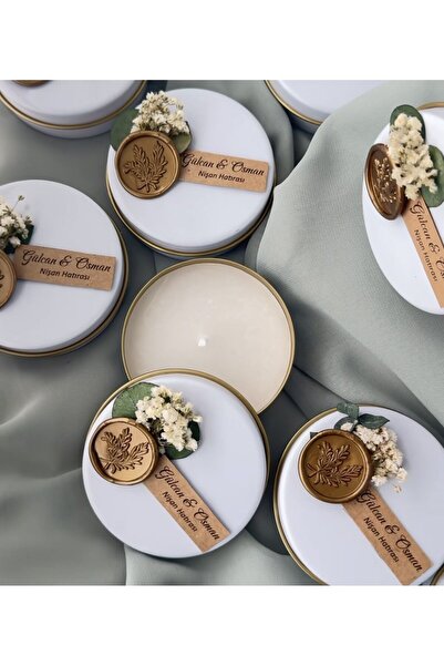 GLARE ATELİER 10 ADET METAL KUTULU MÜHÜRLÜ NİŞAN DÜĞÜN NİKAH HEDİYELİK MUM