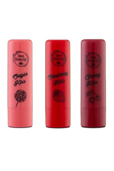 Bee Beauty Lip Balm Sugar Kiss+cherry Kiss+strawberry Kiss (Set of 3)