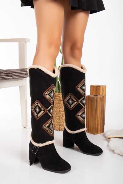 can feta yeni sezon nakışlı kürklü  çizme