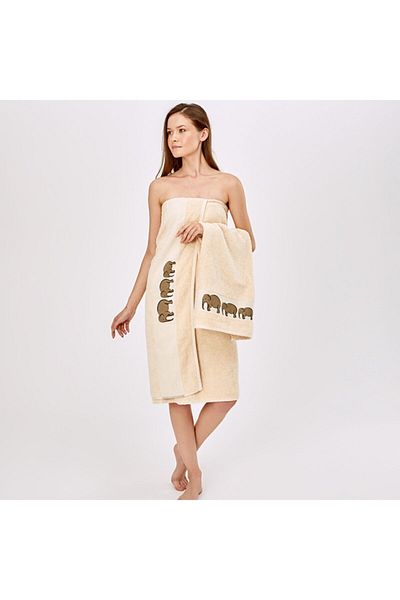 Gleam Atelier Elephant Pattern 100% Cotton Bath, Head, Face and Foot Towel Set of 4