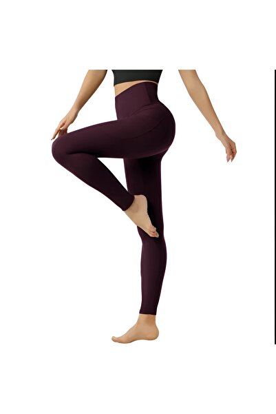 BANEGA Kadın Mürdüm Yüksek Bel Çift Cepli Push Up Toparlayıcı Sıkılaştırıcı Spor Tayt