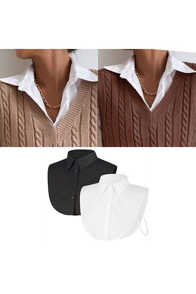 tessetür Bone diyarı Super set de 4 bucăți alb-negru, guler de cămașă și fustă de cămașă