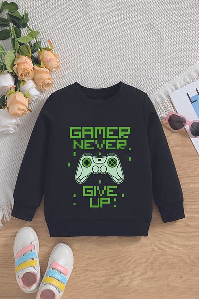 MYADA Детски суитшърт с принт „Never Give Up“ Premium Gamer Oversize - 13247