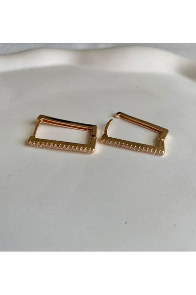 DEMOKAN Special Design Women's Earrings - Straight Row Rhinestone Rectangular Hoop
